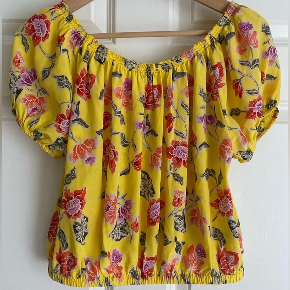 JOIE Derfuta 100% Silk Puff Sleeve Off Shoulder Romantic Floral Top Size M NWT - Picture 5 of 14